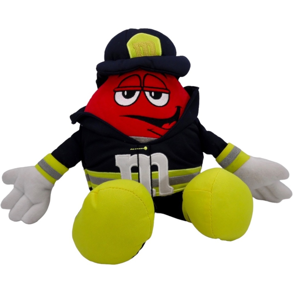 M&M's World Red Fireman Firefighte Stuffed Animal Plush Toy 14" Collectible